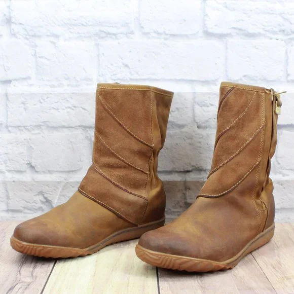 SOREL Brown Leather Gold Logo Round Toe Side Zip Winter Boots Size 8 - Picture 2 of 10